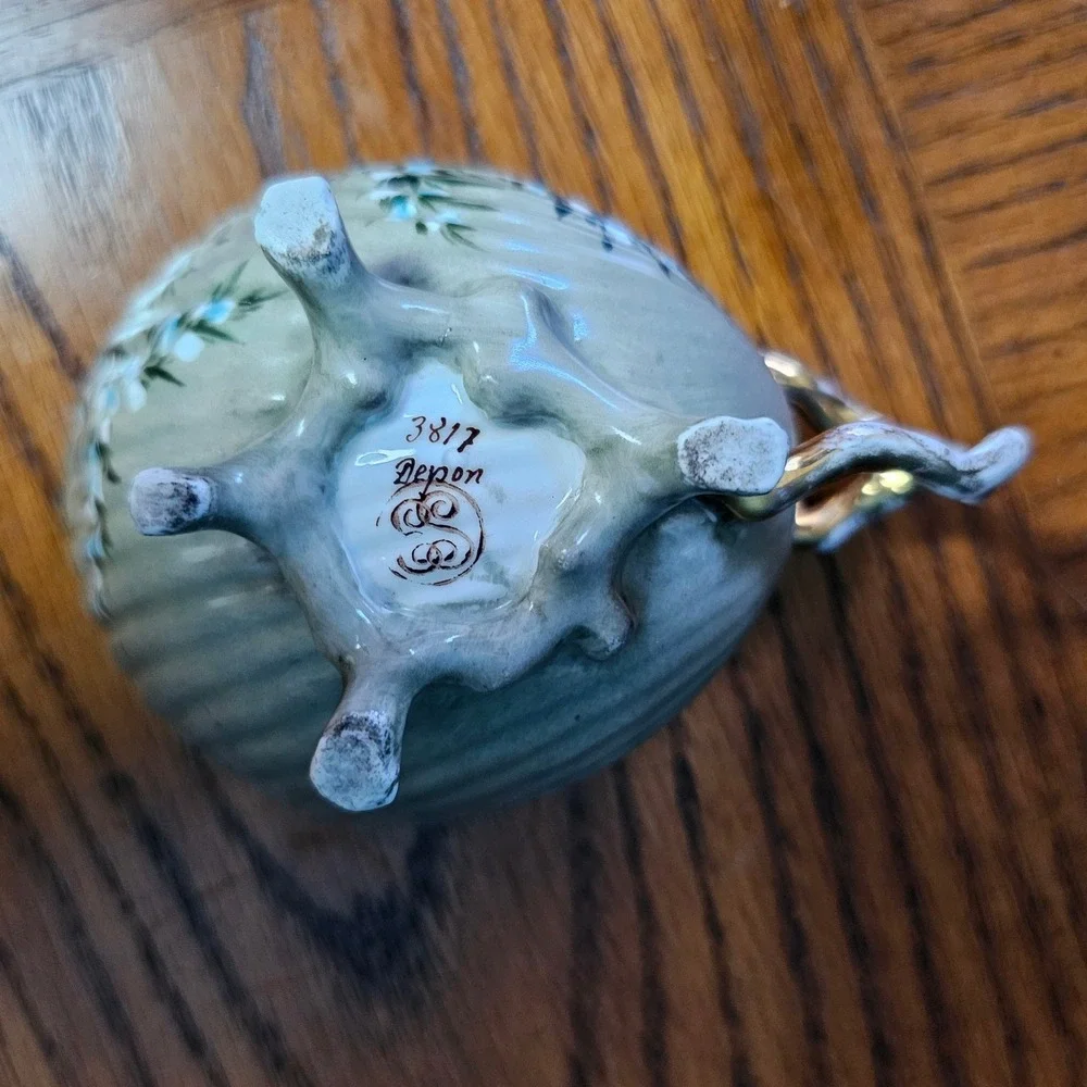 Antique Depon 3817 Porcelain Footed Cup Hand Painted Floral Shell Scalloped Gold